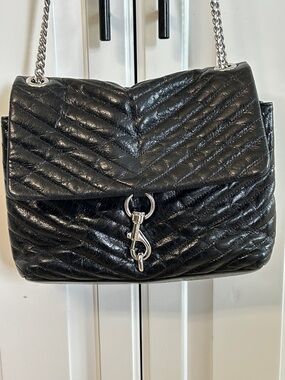 Rebecca Minkoff Black Quilted Leather Shoulder Bag with Silver Hardware